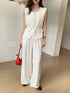 Round Neck Button Vest with Trousers Sets With Rope